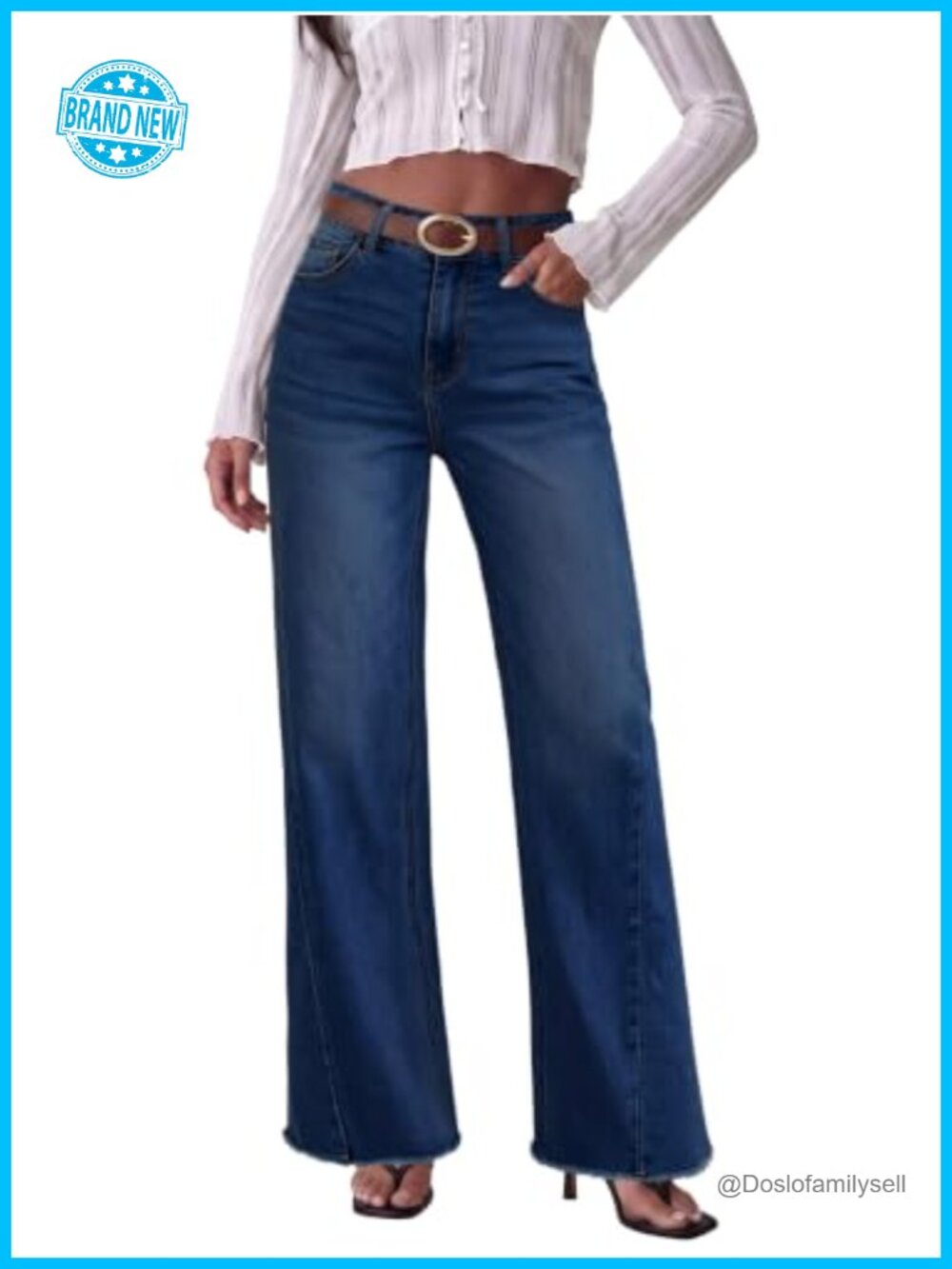 High Waisted Wide Leg Flare Stretchy Denim Jeans with Pockets